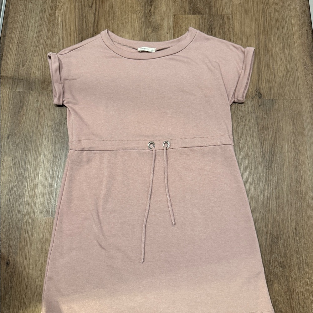 Pink Casual Dress with Drawstring